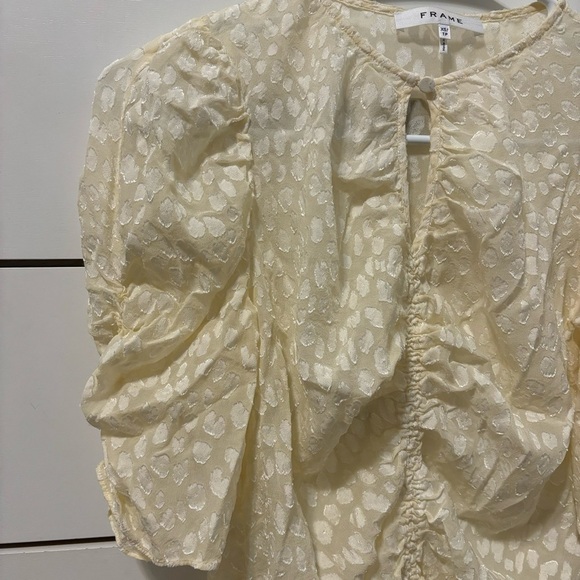 FRAME Shirred Keyhole Puff-Shoulder Top - Picture 7 of 13